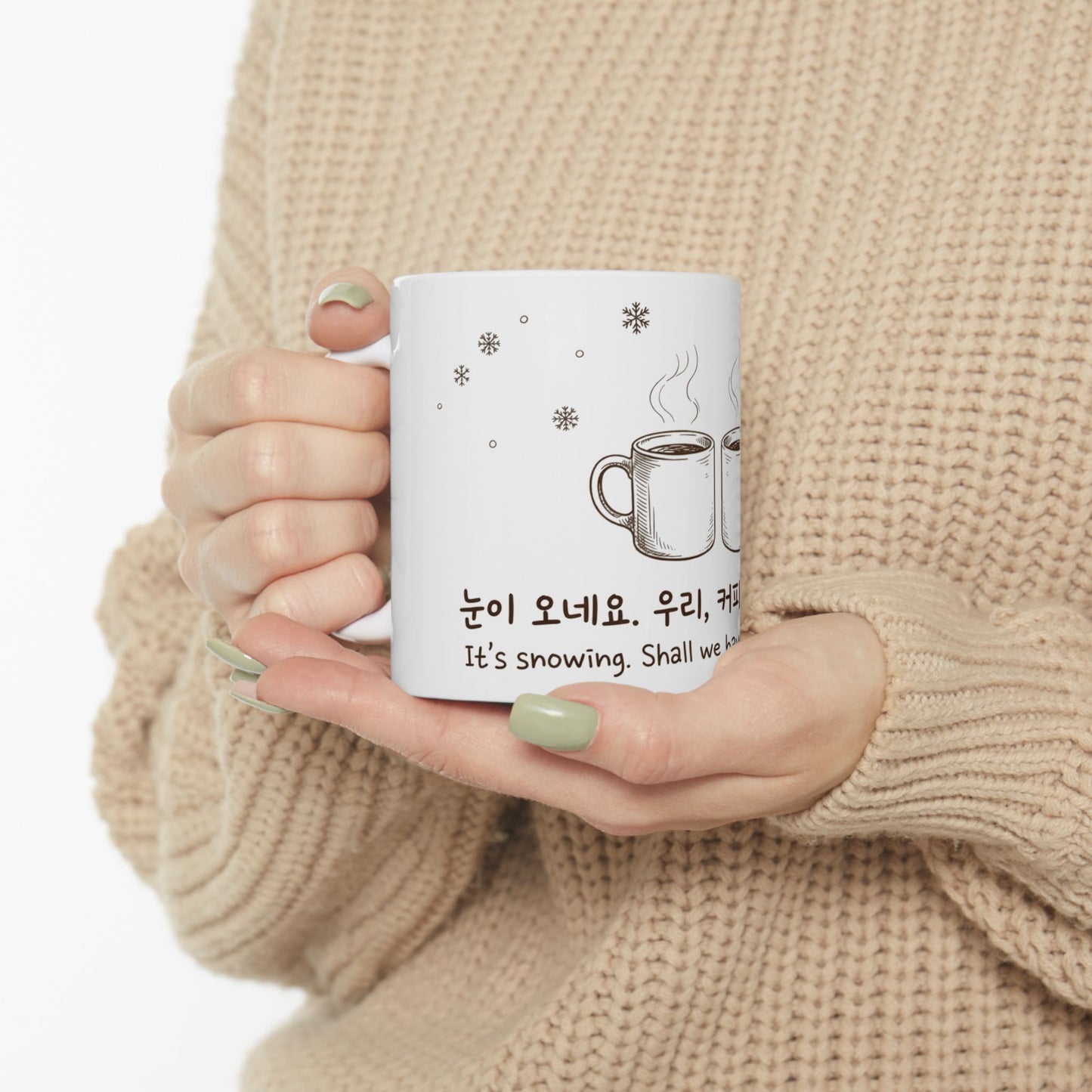 Korean Winter Coffee Mug - 'Shall We Have a Cup?' Ceramic Cup (11oz/15oz)