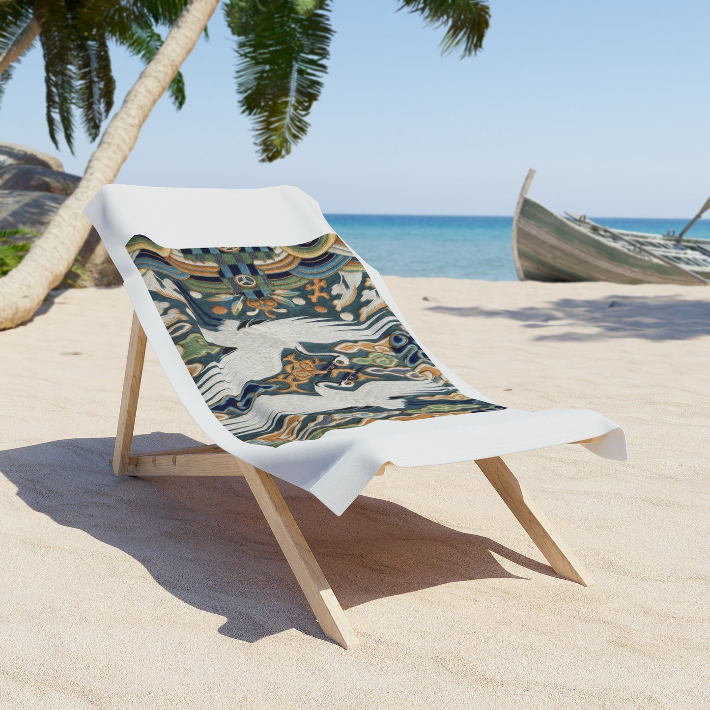 Crane Harmony Beach Towel — Vintage Asian Crane Pattern