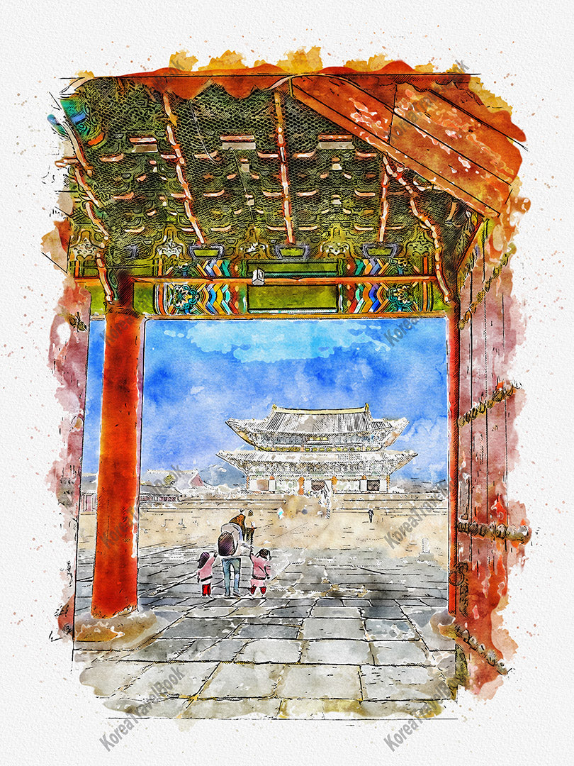 Royalpalace Korea travel sketch digital download,Gyeongbokgung,Seoul,color sketch part 4