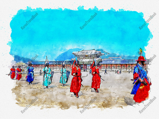 Royalpalace Korea travel sketch digital download,Gyeongbokgung,Seoul,color sketch part 2