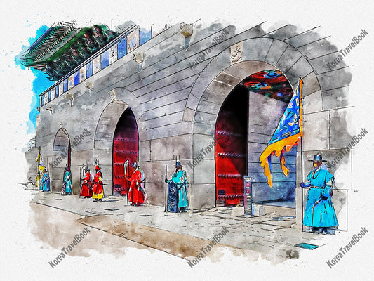 Royalpalace Korea travel sketch digital download,Gyeongbokgung,Seoul,color sketch part 3
