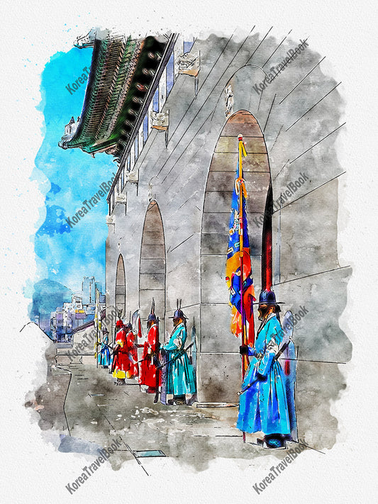 Royalpalace Korea travel sketch digital download,Gyeongbokgung,Seoul,color sketch part 5