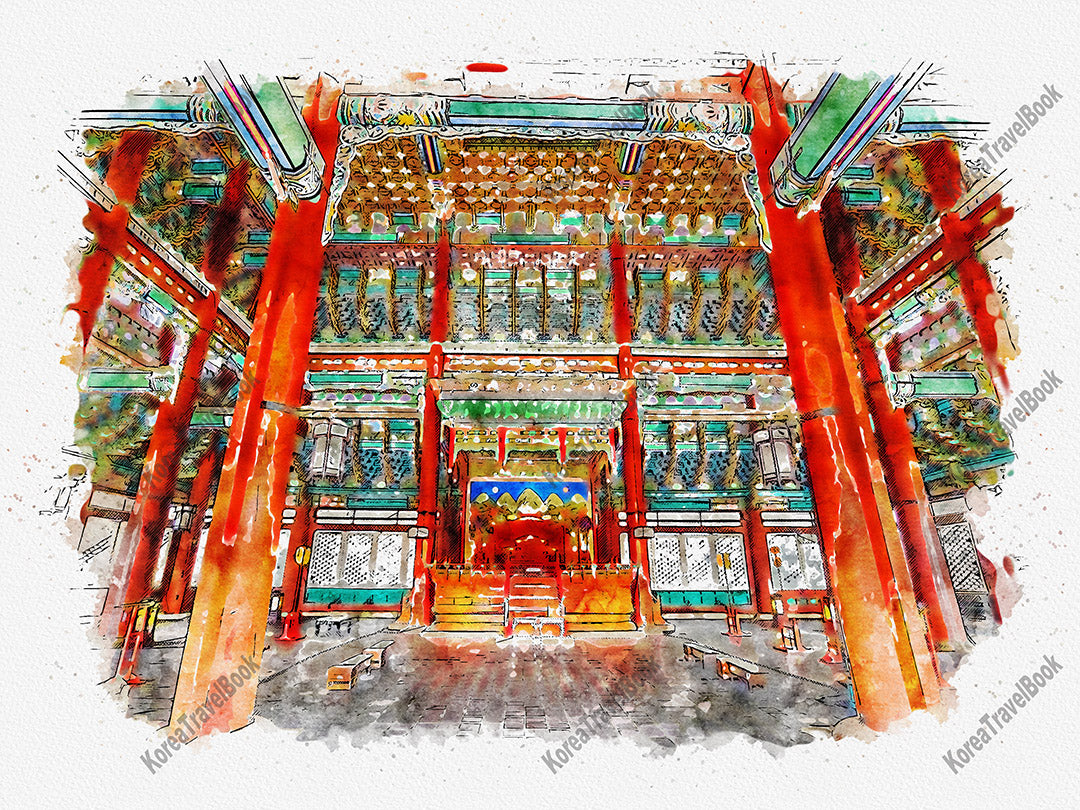 Royalpalace Korea travel sketch digital download,Gyeongbokgung,Seoul,color sketch part 3