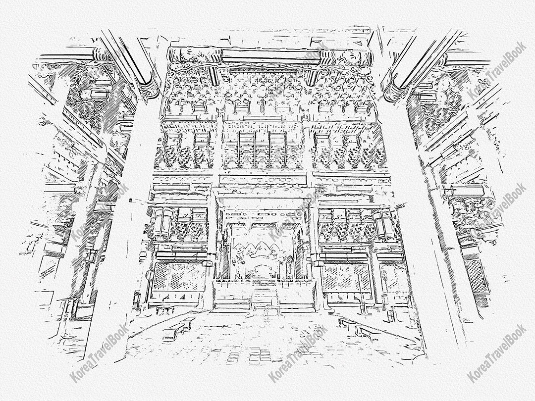 Royalpalace Korea travel sketch digital download,Gyeongbokgung,Seoul,sketch part 3