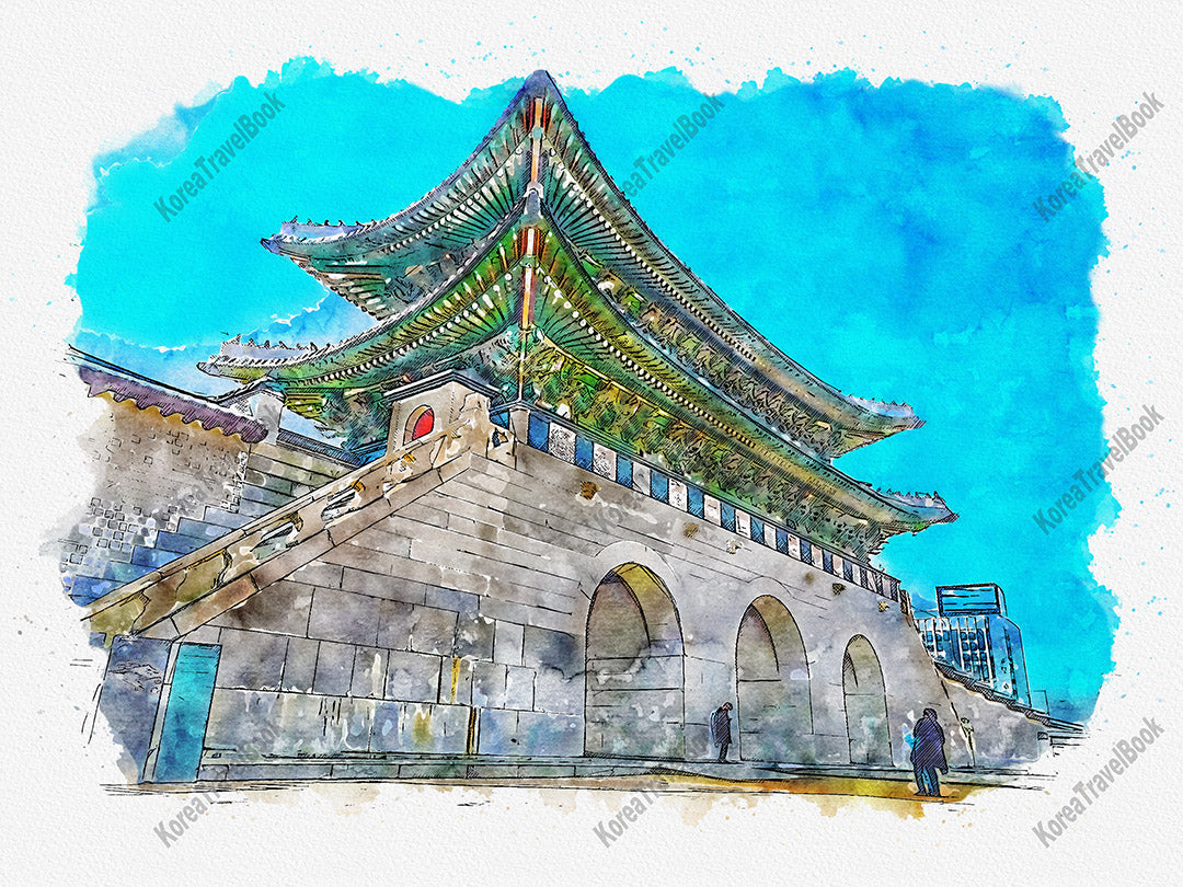 Royalpalace Korea travel sketch digital download,Gyeongbokgung,Seoul,color sketch part 5