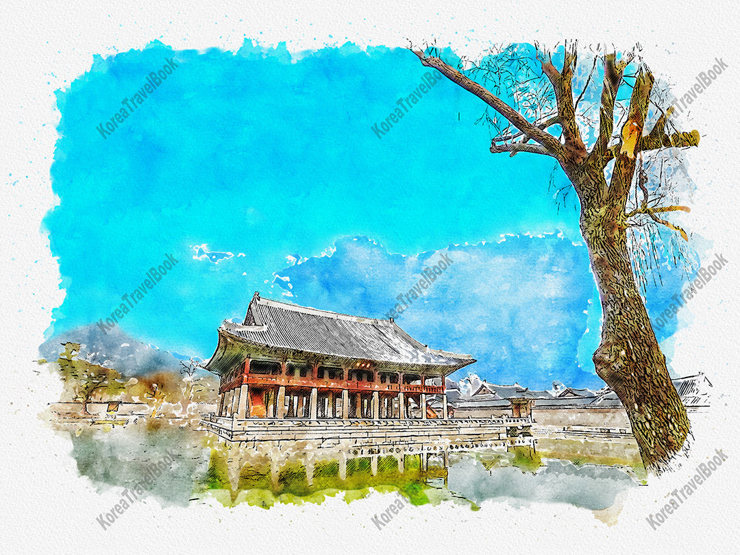 Royalpalace Korea travel sketch digital download,Gyeongbokgung,Seoul,color sketch part 2