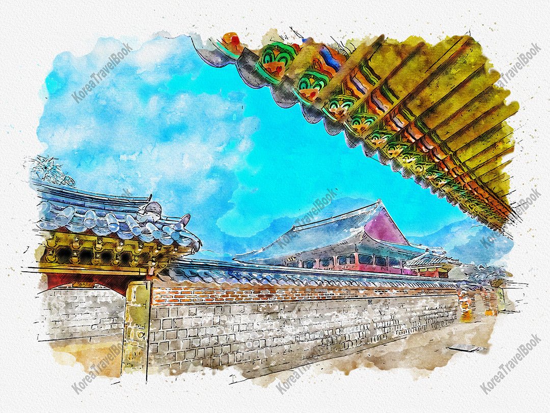 Royalpalace Korea travel sketch digital download,Gyeongbokgung,Seoul,color sketch part 4