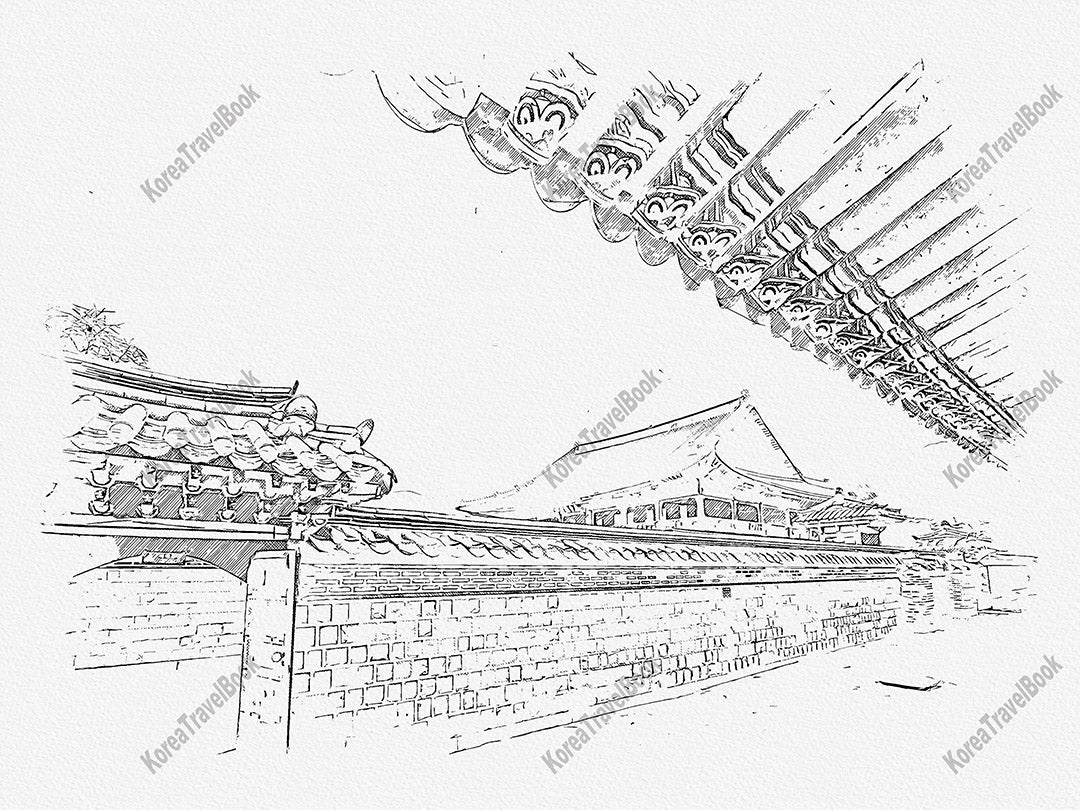 Royalpalace Korea travel sketch digital download,Gyeongbokgung,Seoul,sketch part 4