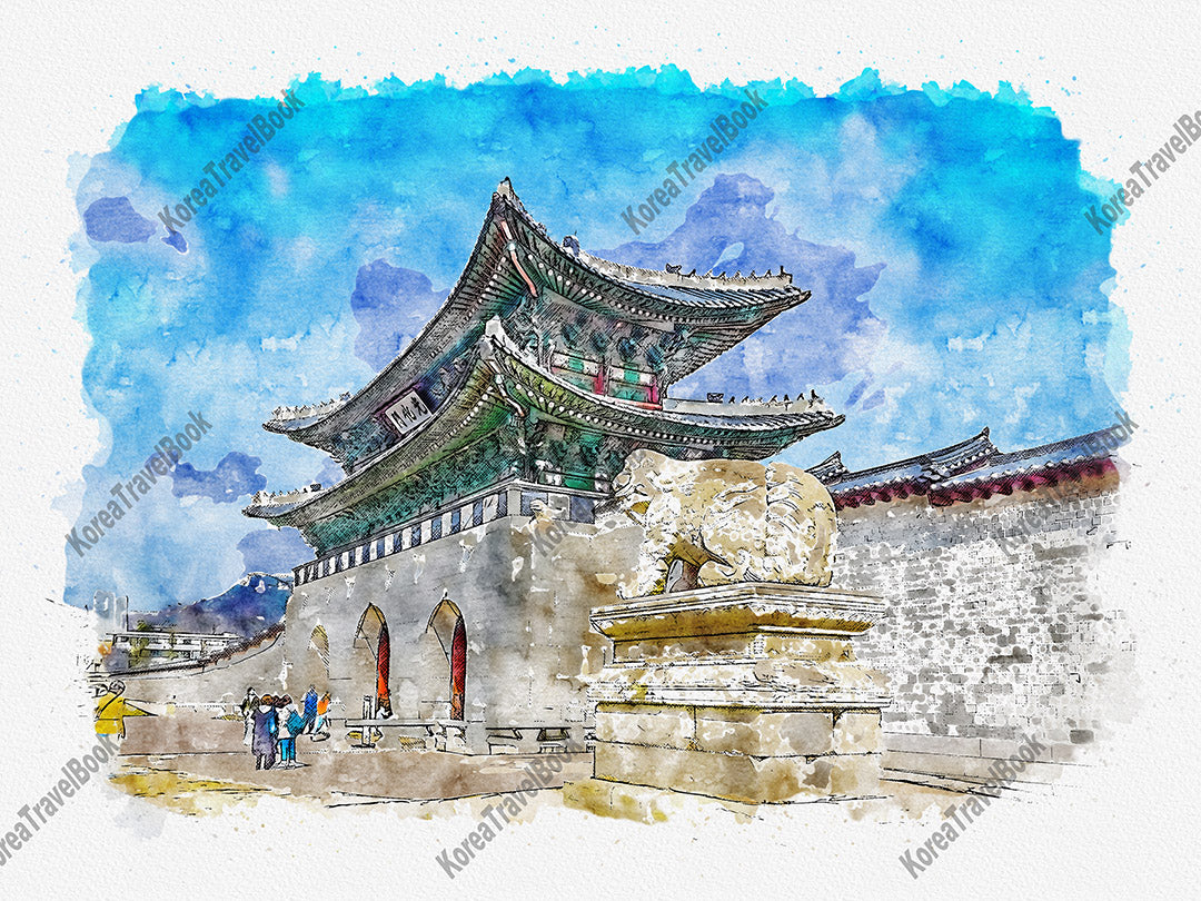 Royalpalace Korea travel sketch digital download,Gyeongbokgung,Seoul,color sketch part 2