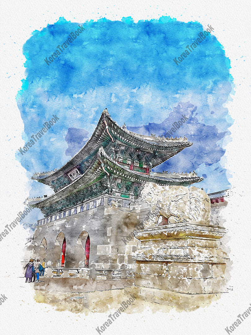 Royalpalace Korea travel sketch digital download,Gyeongbokgung,Seoul,color sketch part 3