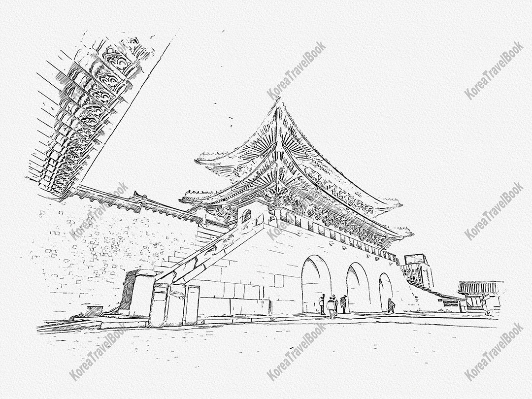 Royalpalace Korea travel sketch digital download,Gyeongbokgung,Seoul,sketch part 1