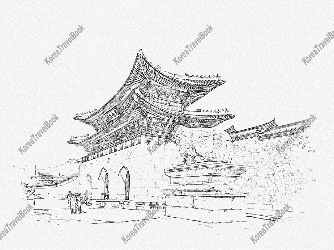 Royalpalace Korea travel sketch digital download,Gyeongbokgung,Seoul,sketch part 2