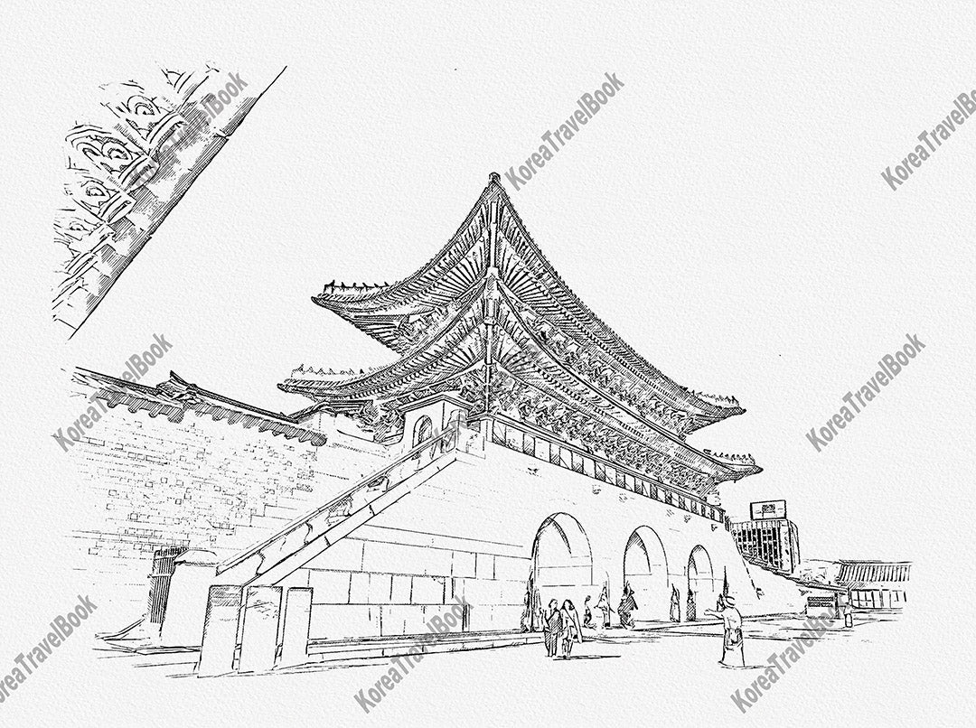 Royalpalace Korea travel sketch digital download,Gyeongbokgung,Seoul,sketch part 4