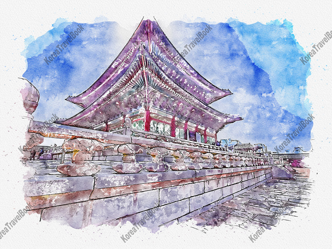 Royalpalace Korea travel sketch digital download,Gyeongbokgung,Seoul,color sketch part 2