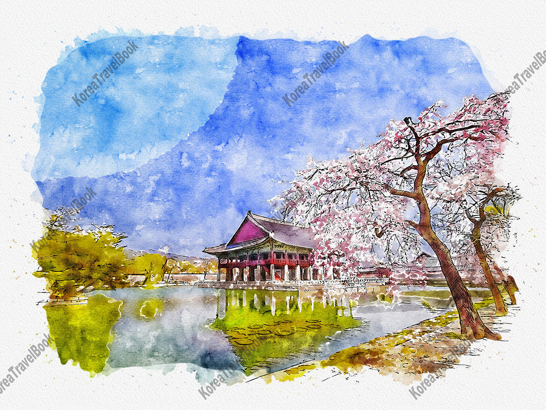 Royalpalace Korea travel sketch digital download,Gyeongbokgung,Seoul,color sketch part 3