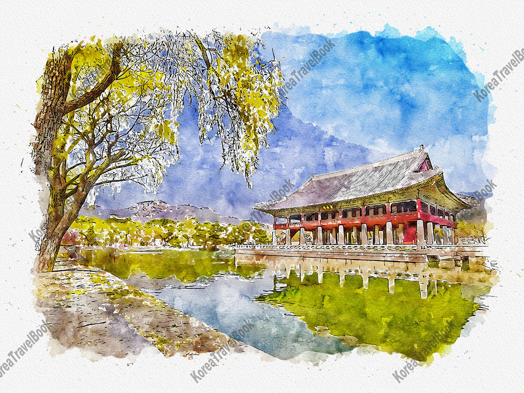 Royalpalace Korea travel sketch digital download,Gyeongbokgung,Seoul,color sketch part 5