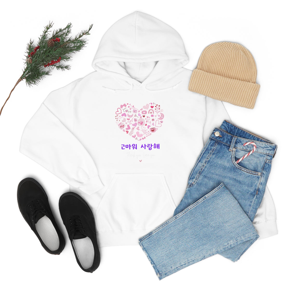 Love you Thank you Kpop Korean Quotes Unisex Heavy Blend™ Hooded Sweatshirt