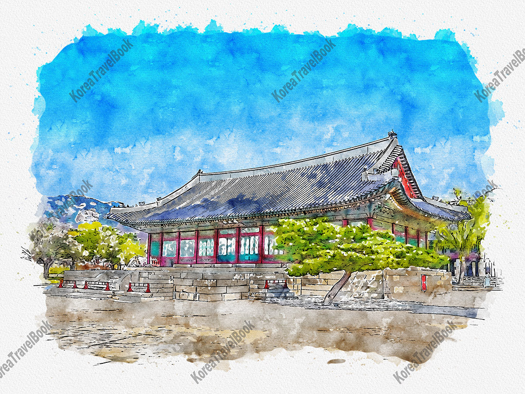 Royalpalace Korea travel sketch digital download,Gyeongbokgung,Seoul,color sketch part 4