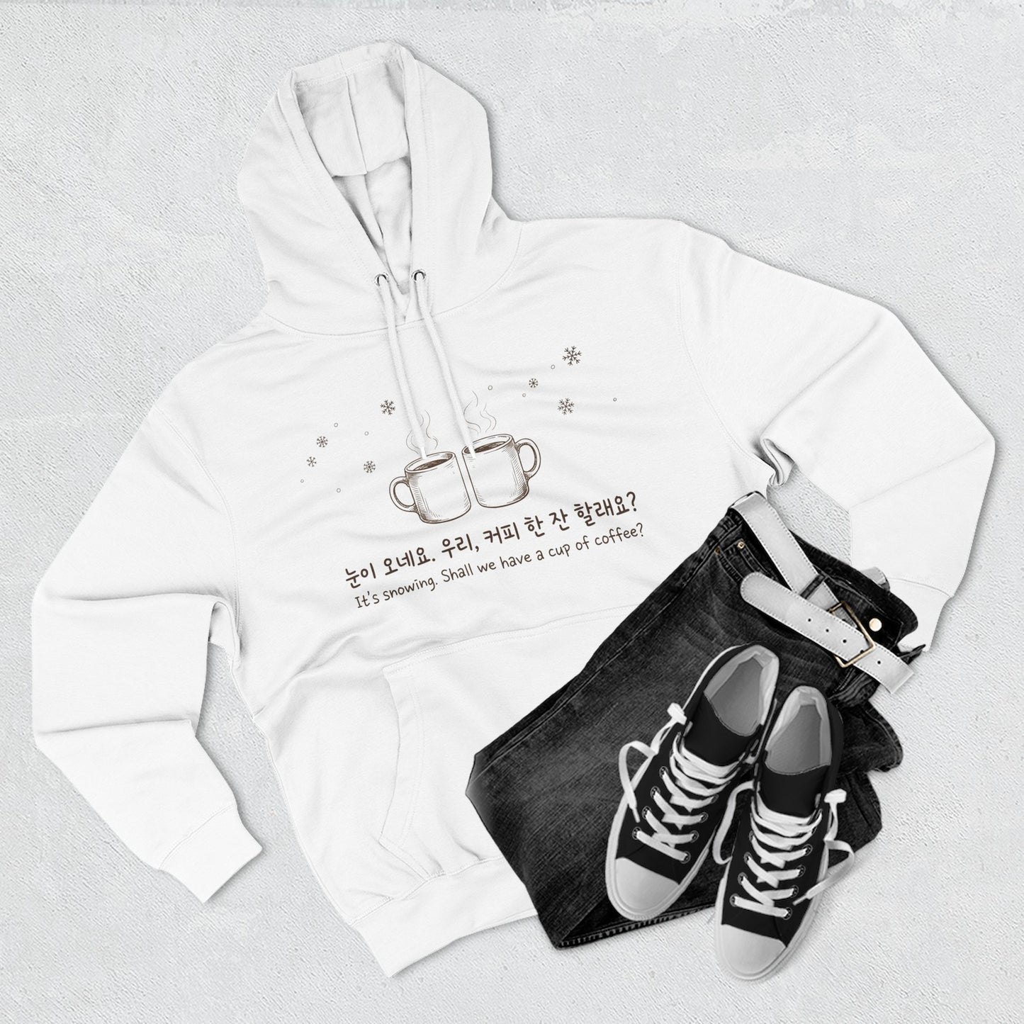 Hoodie — 'It's Snowing, Shall we have a cup of coffee?' Minimal Korean Coffee Design
