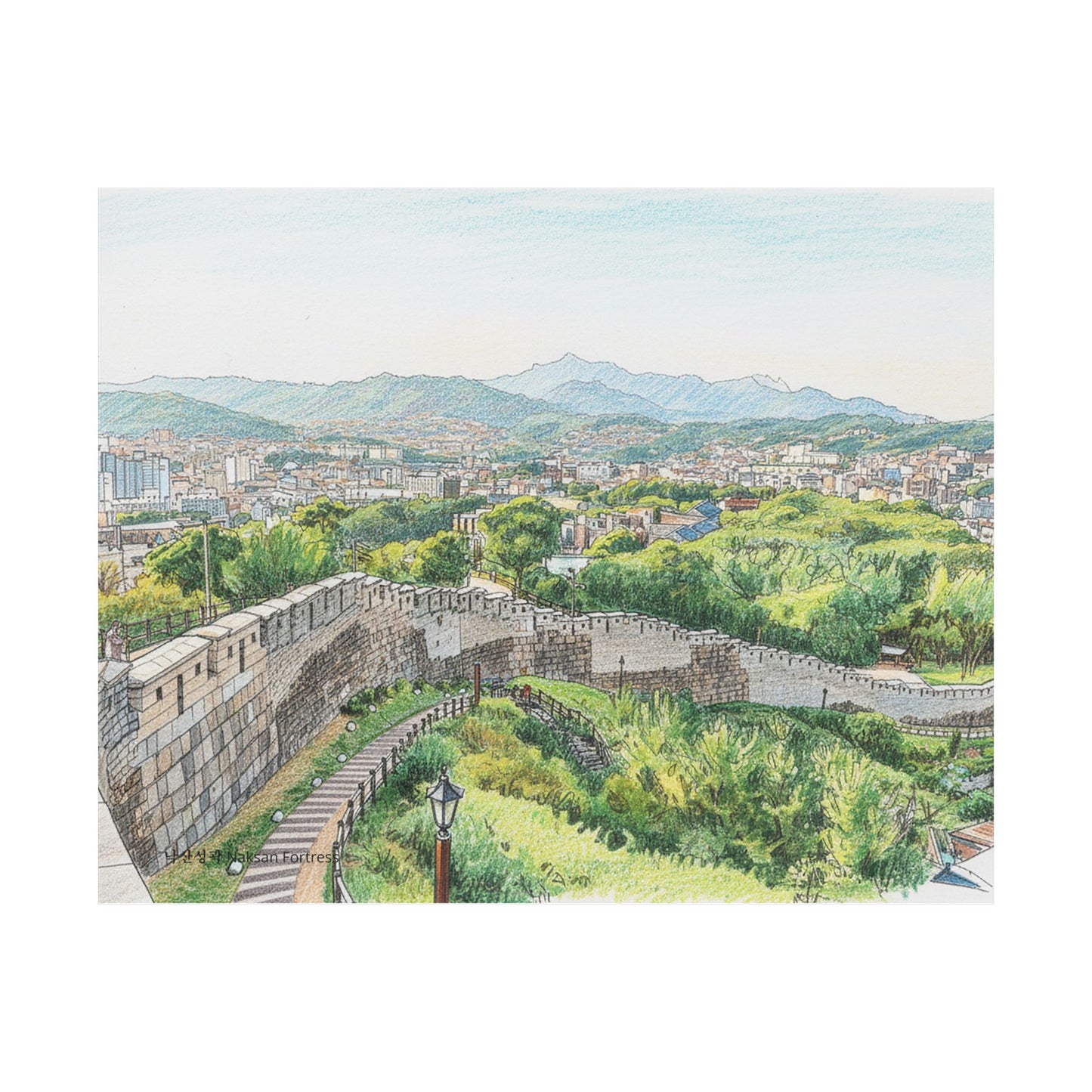 Scenic City Wall Matte Poster — Hand-Drawn Landscape Print