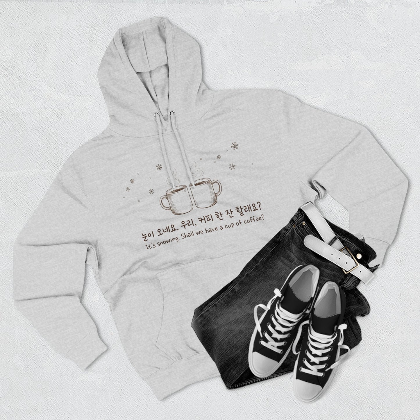 Hoodie — 'It's Snowing, Shall we have a cup of coffee?' Minimal Korean Coffee Design
