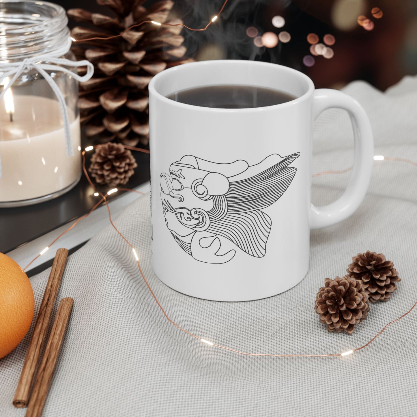 Skull Line Art Ceramic Mug — Minimalist Gothic Coffee Cup (11oz, 15oz)