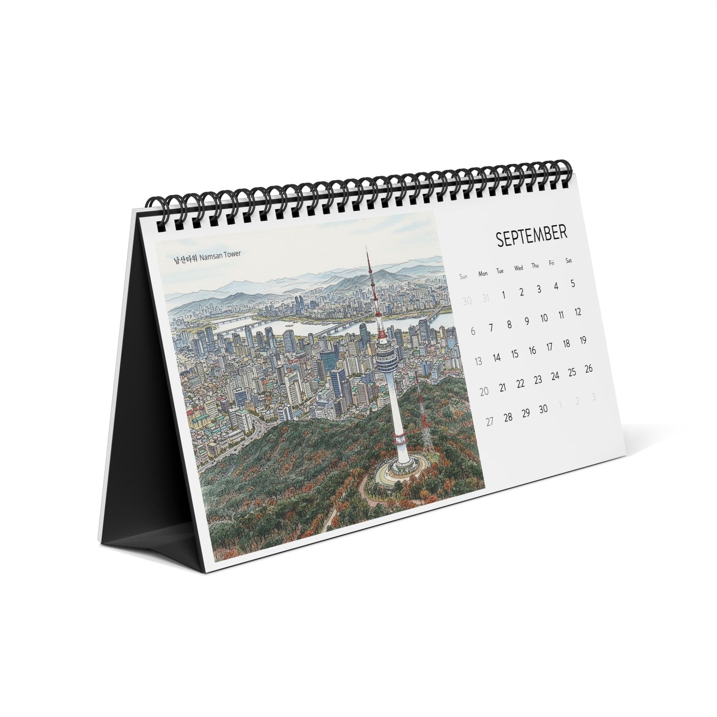 2026 Korean Landmark Desktop Calendar — Grid Layout Monthly Planner |2026 Korean Watercolor Desk Calendar | Seoul Scenery Art | K-Pop Demon Hunters Locations |