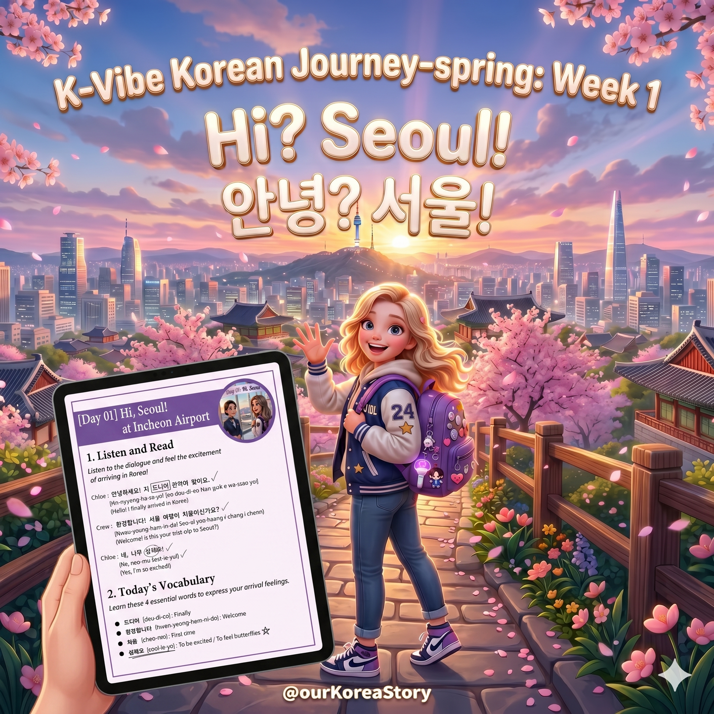 K-Vibe Korean  Journey Spring - Week 1 Digital E-Book | Fan-made K-Pop & K-Drama Seoul Travel Phrases | Learn Korean for Beginners Digital Download