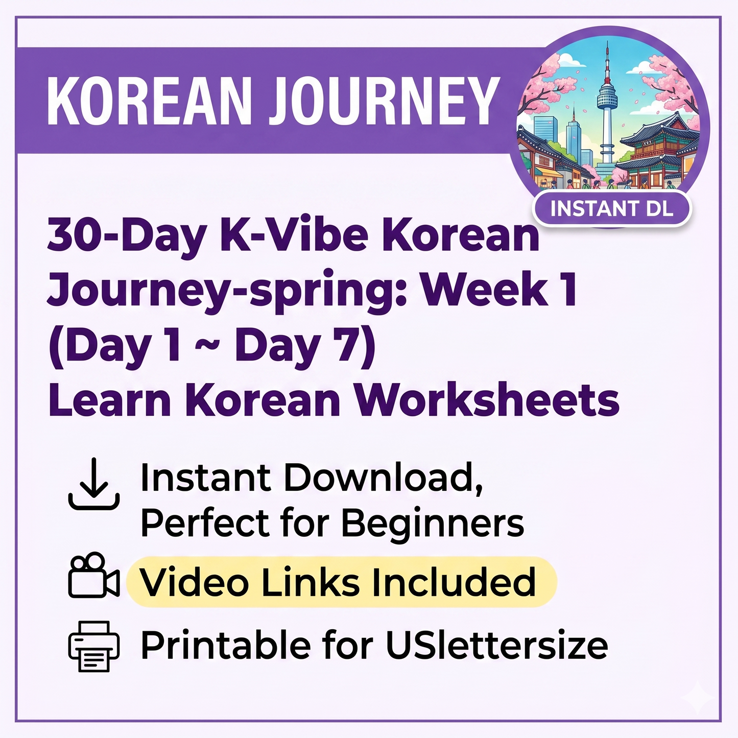 K-Vibe Korean  Journey Spring - Week 1 Digital E-Book | Fan-made K-Pop & K-Drama Seoul Travel Phrases | Learn Korean for Beginners Digital Download
