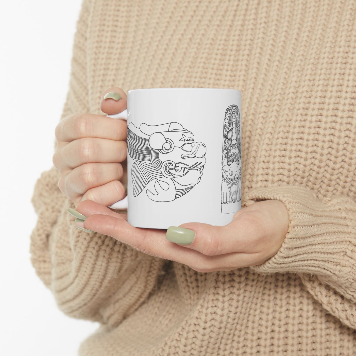 Skull Line Art Ceramic Mug — Minimalist Gothic Coffee Cup (11oz, 15oz)
