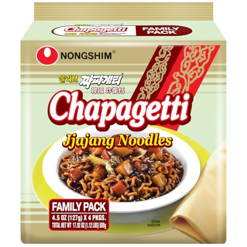 Nongshim Ramen Noodles, Gourmet Instant Ramen, Premium Microwavable Noodle, Chapagetti, 4.5 Ounce (Pack of 4)