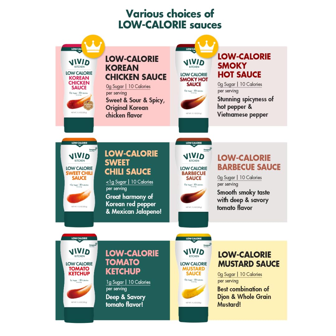 VIVID KITCHEN Korean Chicken Sauce – Low-Calorie, No Preservatives – Sweet and Savory Flavor – Easy Squeeze Bottles – Authentic Korean BBQ Marinade and Dipping Sauce – 2 Pack – 11.33 oz Each