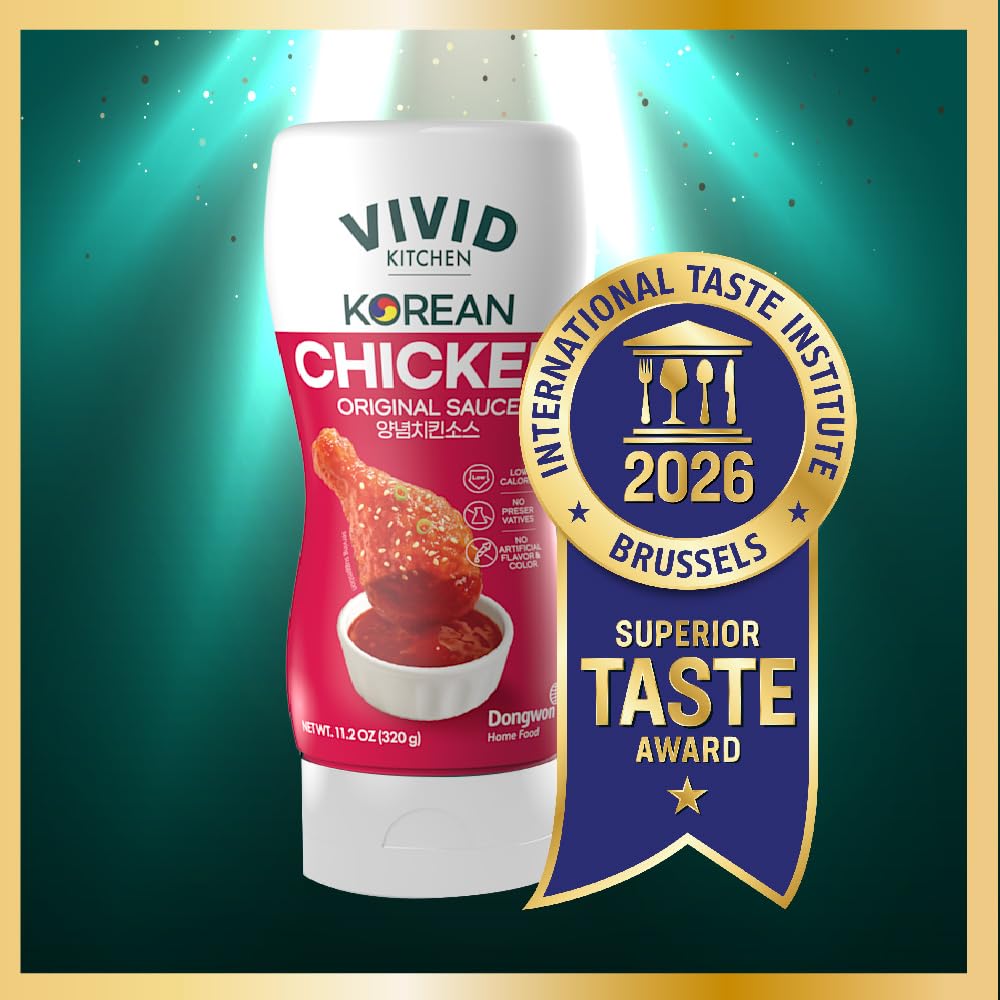 VIVID KITCHEN Korean Chicken Sauce – Low-Calorie, No Preservatives – Sweet and Savory Flavor – Easy Squeeze Bottles – Authentic Korean BBQ Marinade and Dipping Sauce – 2 Pack – 11.33 oz Each