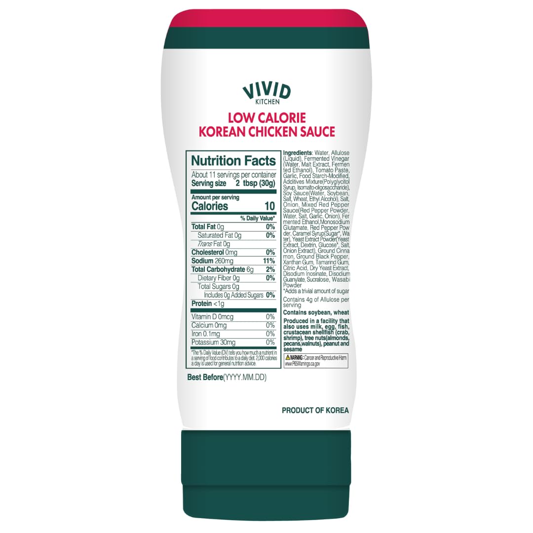 VIVID KITCHEN Korean Chicken Sauce – Low-Calorie, No Preservatives – Sweet and Savory Flavor – Easy Squeeze Bottles – Authentic Korean BBQ Marinade and Dipping Sauce – 2 Pack – 11.33 oz Each