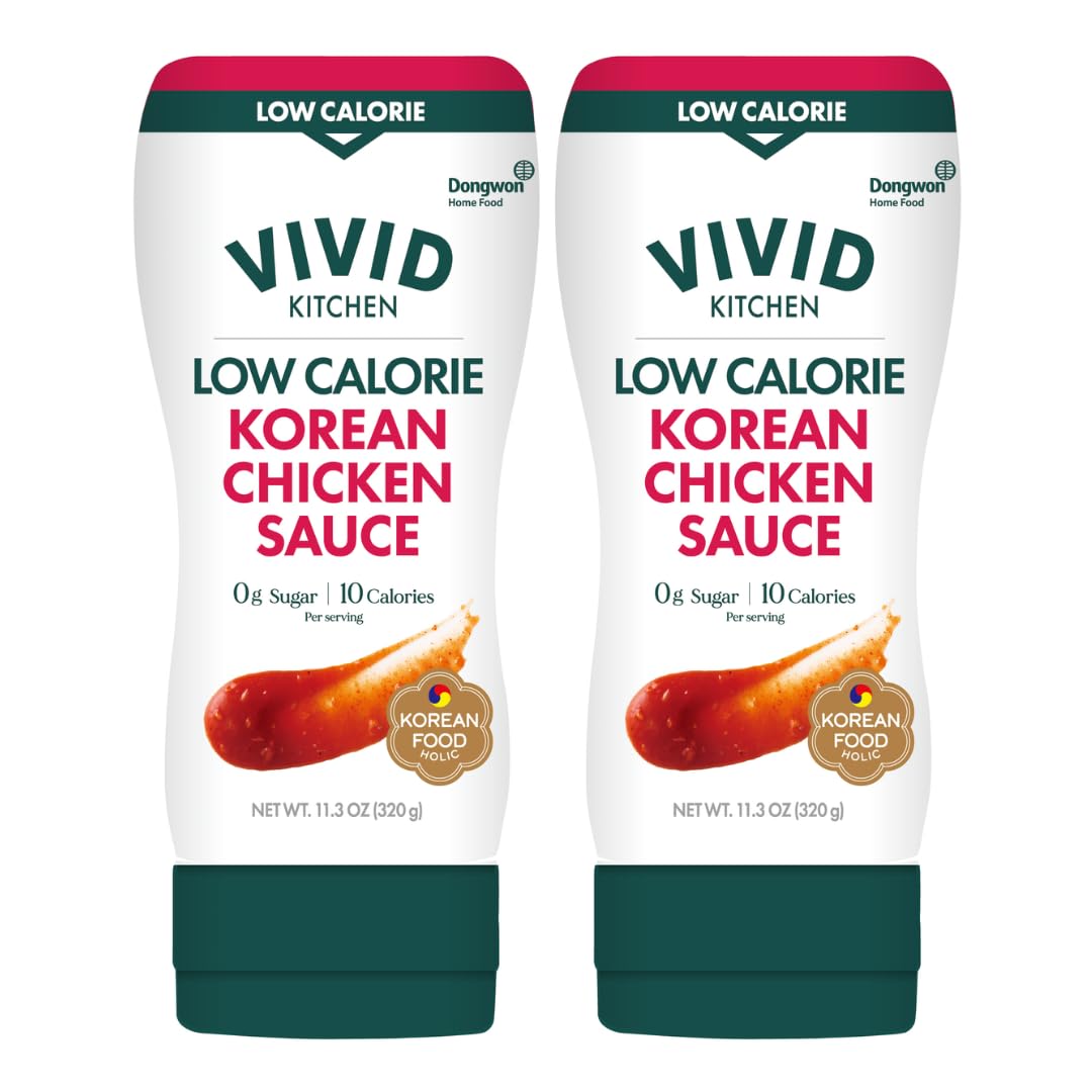 VIVID KITCHEN Korean Chicken Sauce – Low-Calorie, No Preservatives – Sweet and Savory Flavor – Easy Squeeze Bottles – Authentic Korean BBQ Marinade and Dipping Sauce – 2 Pack – 11.33 oz Each