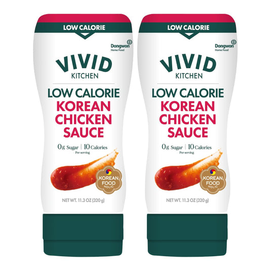VIVID KITCHEN Korean Chicken Sauce – Low-Calorie, No Preservatives – Sweet and Savory Flavor – Easy Squeeze Bottles – Authentic Korean BBQ Marinade and Dipping Sauce – 2 Pack – 11.33 oz Each