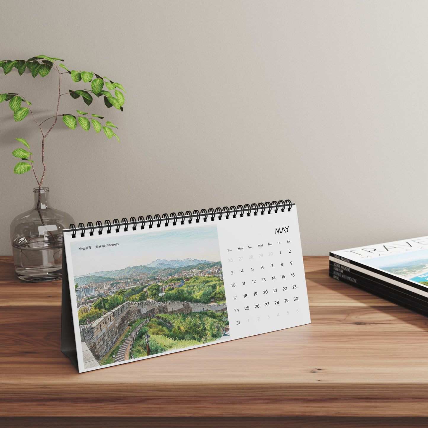 2026 Korean Landmark Desktop Calendar — Grid Layout Monthly Planner |2026 Korean Watercolor Desk Calendar | Seoul Scenery Art | K-Pop Demon Hunters Locations |