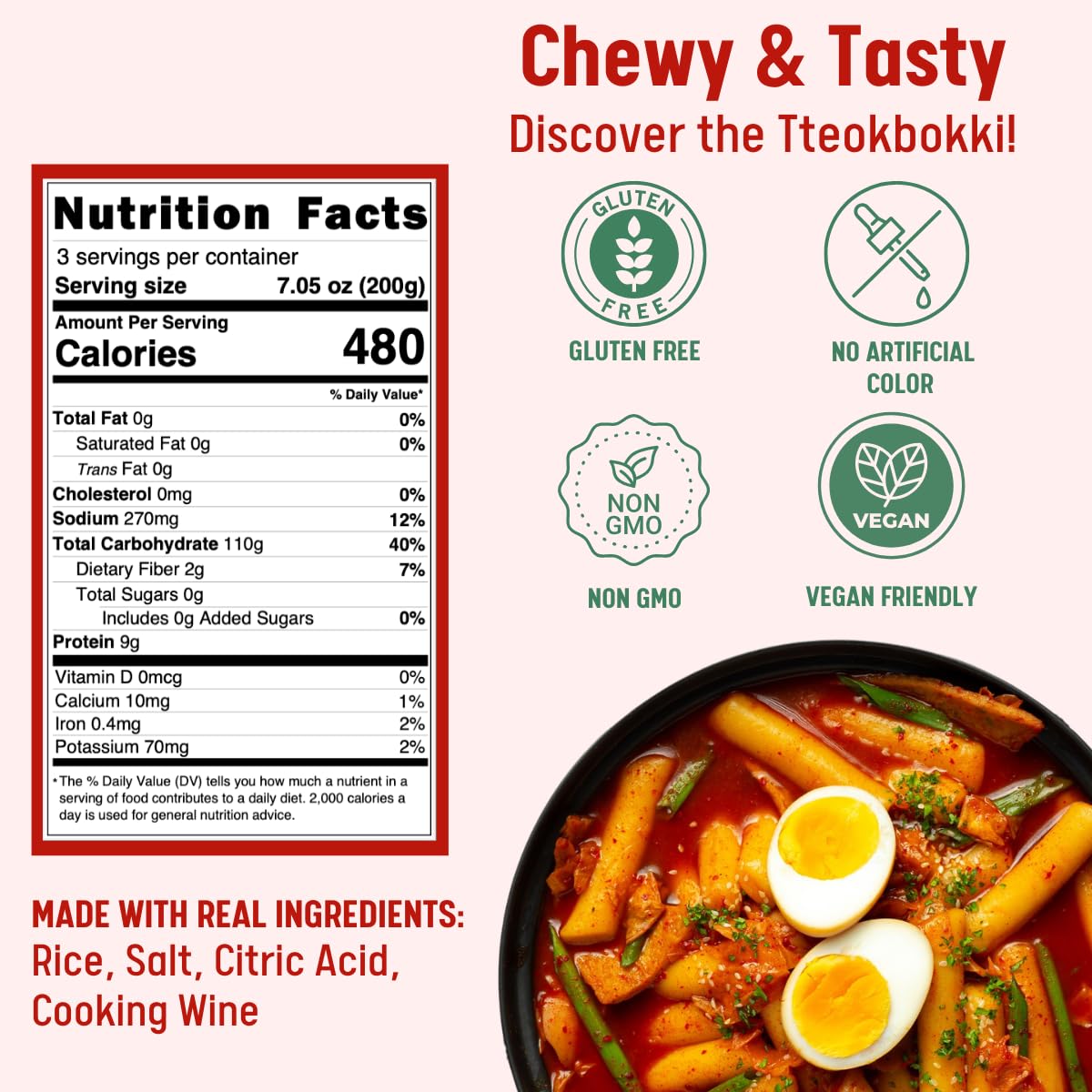 Korean Rice Cake Tteokbokki Stick – 2 Pack (3 Individual Package X 2 Pack) Vegan, Non-GMO, Gluten Free, Tteok Rice Cakes Food Pasta 21.16 oz Per Pack