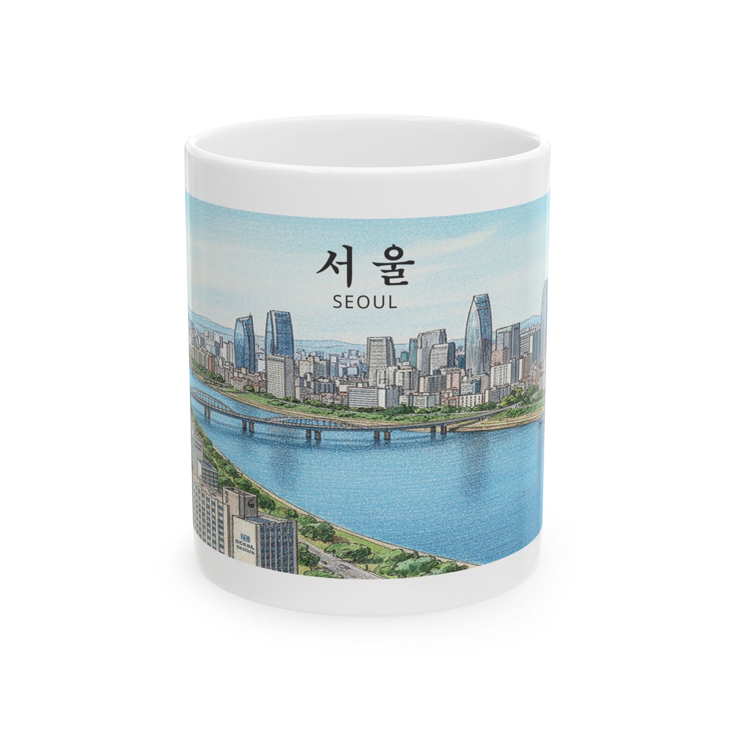 Seoul Cityscape Ceramic Mug — Seoul (서울) Skyline Coffee Cup, 11oz & 15oz