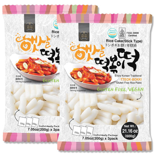 Korean Rice Cake Tteokbokki Stick – 2 Pack (3 Individual Package X 2 Pack) Vegan, Non-GMO, Gluten Free, Tteok Rice Cakes Food Pasta 21.16 oz Per Pack