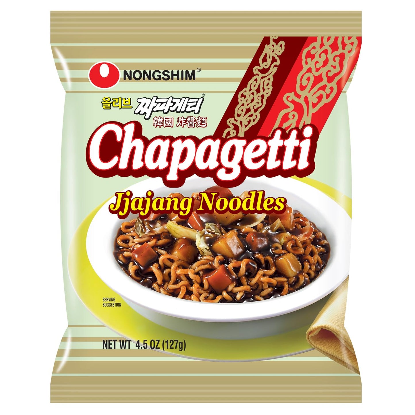 Nongshim Ramen Noodles, Gourmet Instant Ramen, Premium Microwavable Noodle, Chapagetti, 4.5 Ounce (Pack of 4)