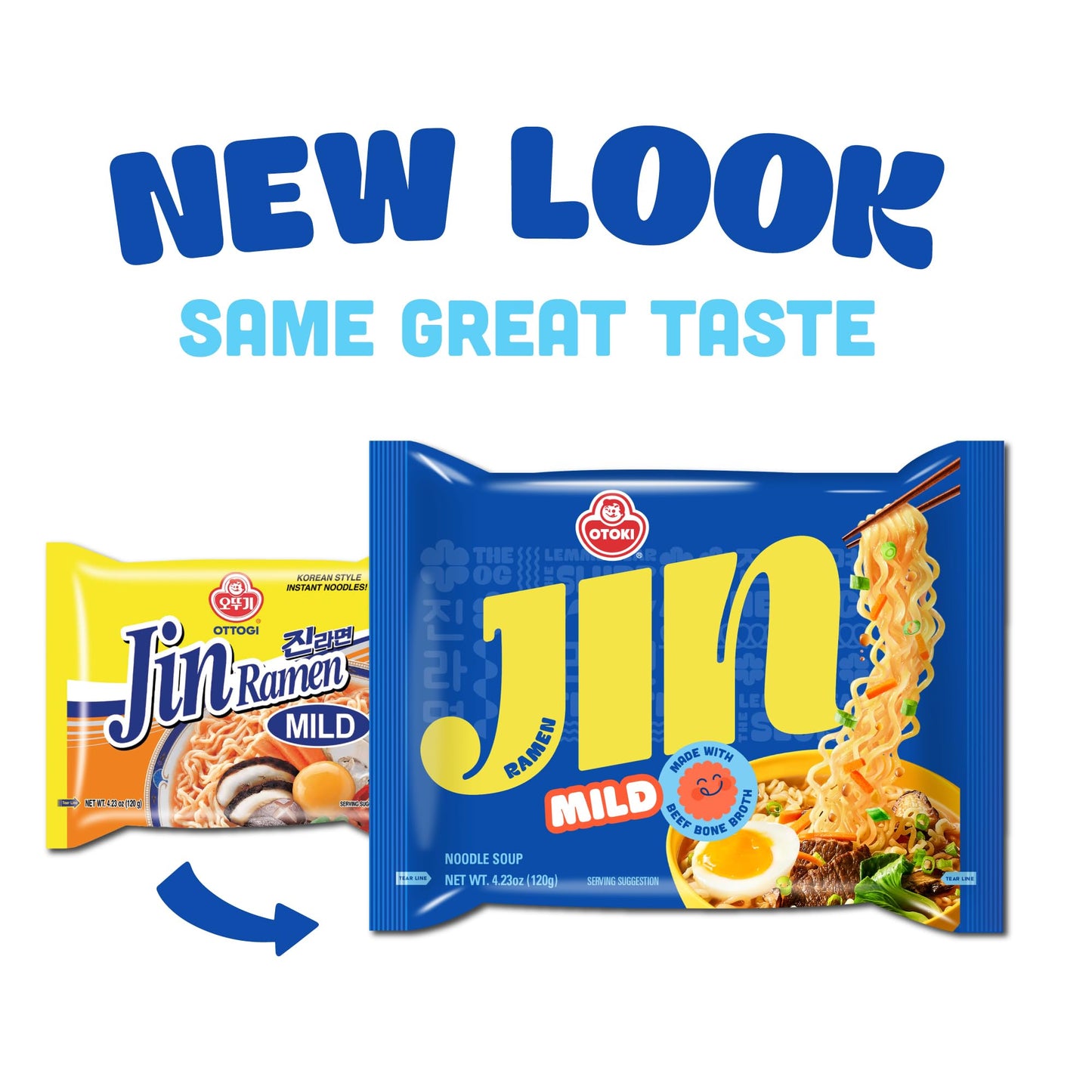 OTOKI Jin Ramen Mild Korean Instant Ramen, 13-Hour Simmered Beef Bone Broth, Mild Savory Flavor, Ready in 4 Minutes, 4.23 oz (Pack of 4)