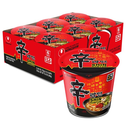 Nongshim Shin Original Ramyun Cup, 2.64 Ounce (Pack of 6)
