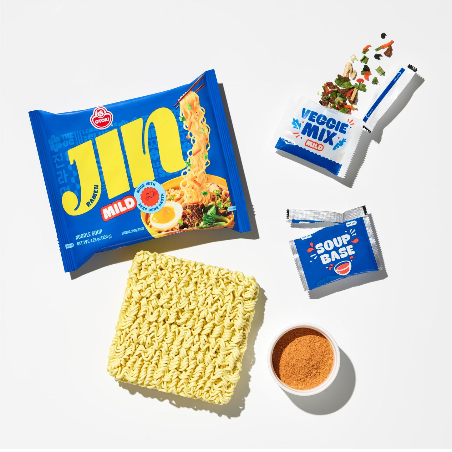 OTOKI Jin Ramen Mild Korean Instant Ramen, 13-Hour Simmered Beef Bone Broth, Mild Savory Flavor, Ready in 4 Minutes, 4.23 oz (Pack of 4)