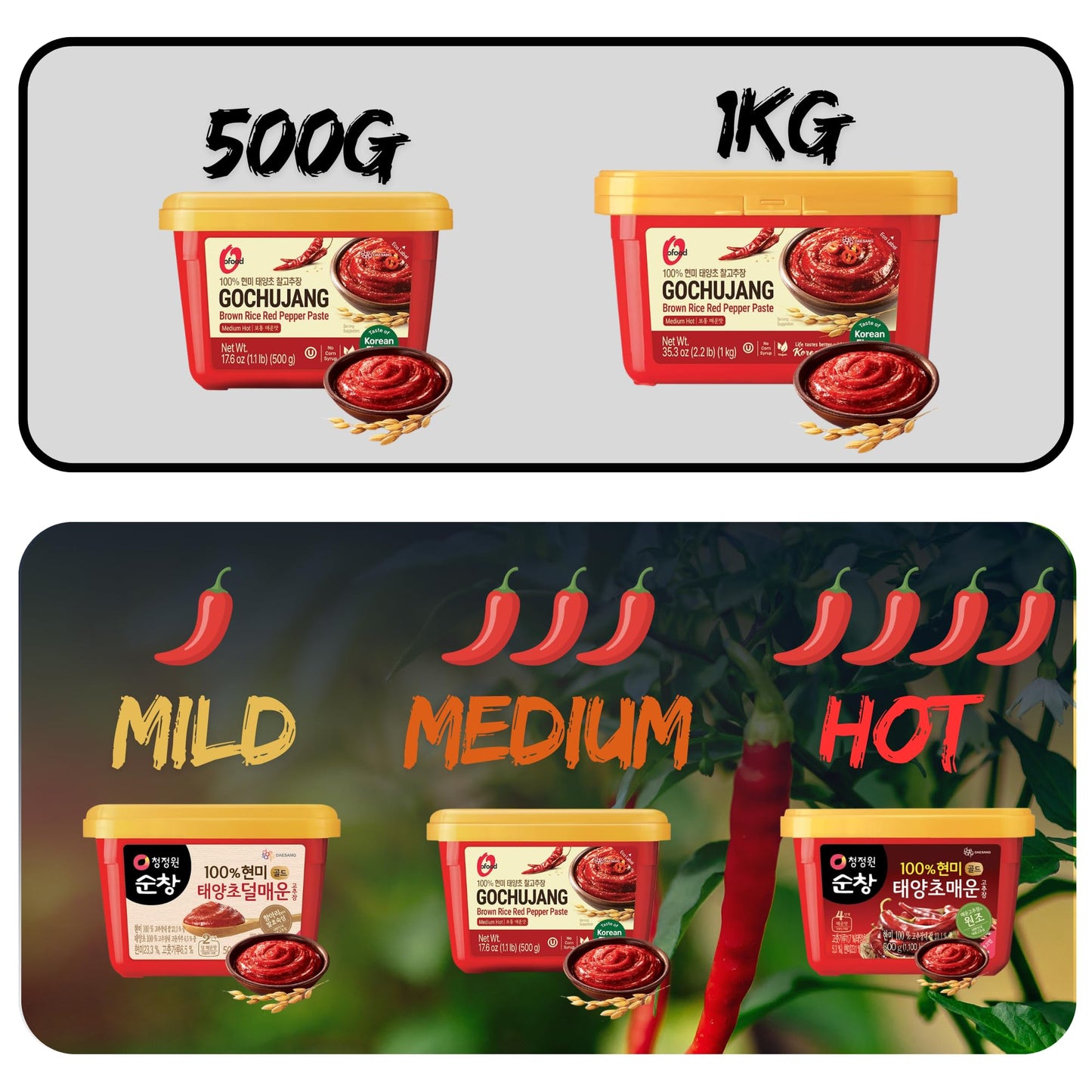 O’Food Gochujang – Korean Red Chili Paste [Medium | 2.2 lb (1kg) ] Spicy & Sweet Savory Fermented Sauce | Gluten-Free | No Corn Syrup | Great for Bibimbap, Marinades, Stews & BBQ