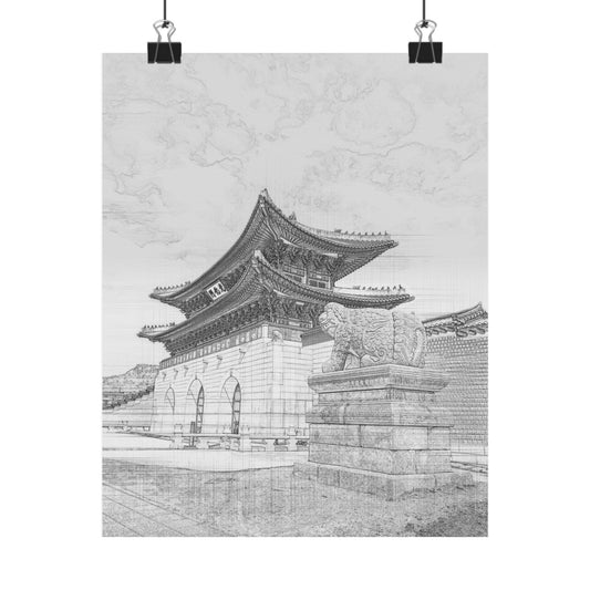 Matte Vertical Poster — Gyeongbokgung Palace Sketch Art Print