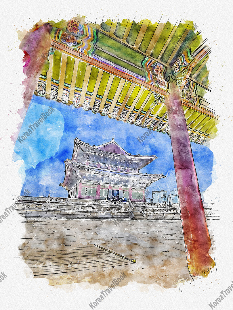 Royalpalace Korea travel sketch digital download,Gyeongbokgung,Seoul,color sketch part 4