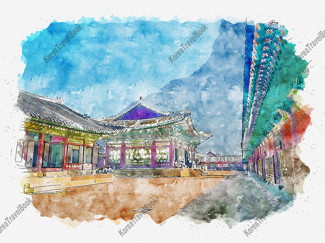 Royalpalace Korea travel sketch digital download,Gyeongbokgung,Seoul,color sketch part 3